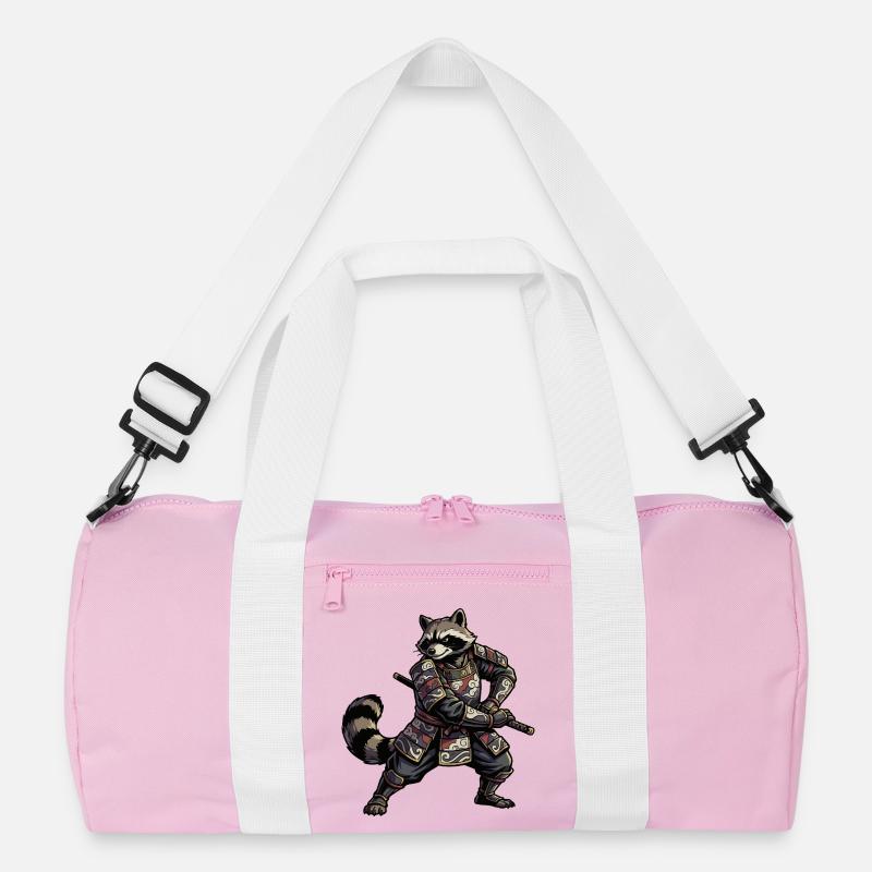 Waschbär Samurai mit Katana - Recycelte Duffel Bag - Rosa/Weiß