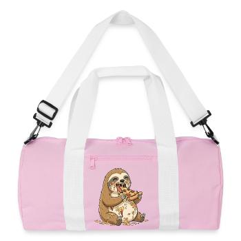 Cute Sloth Cartoon Pizza Salami Clumsy - Recycled Duffel Bag - pink/white - Front