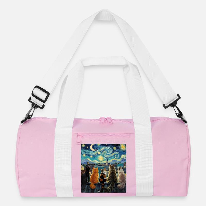 Cat Symphony Over Starry Rooftops Recycled Duffel Bag