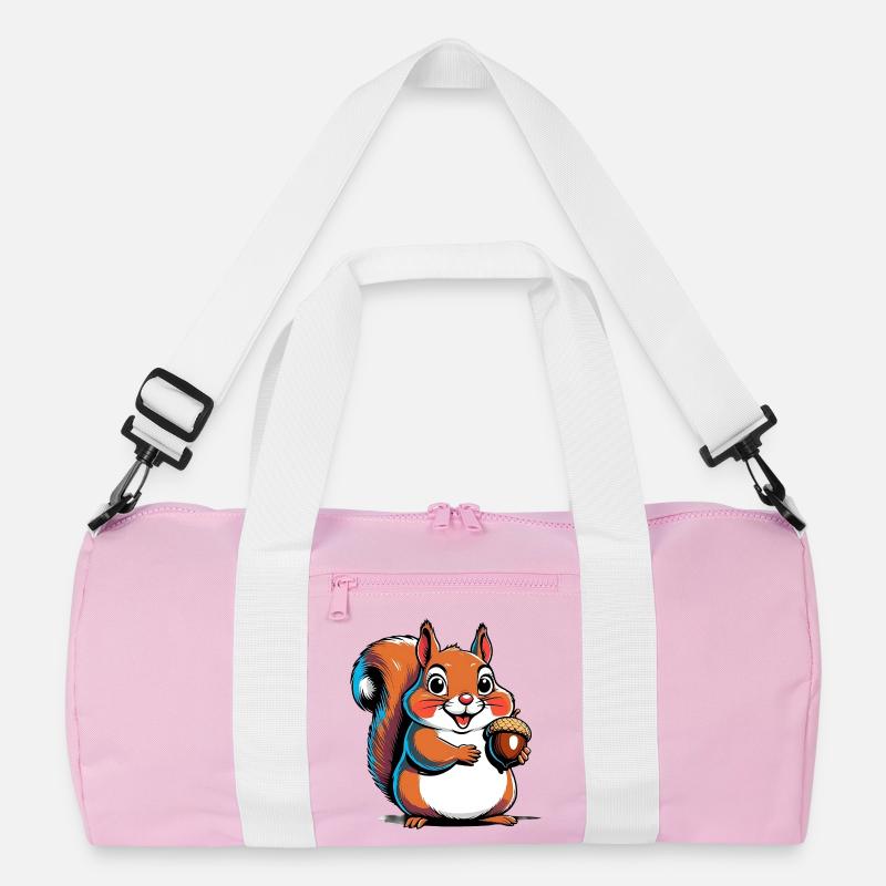 Cute squirrel print with acorn - Recycled Duffel Bag - pink/white