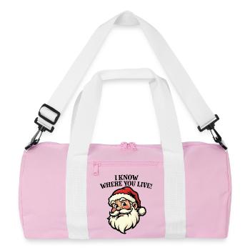 Ich weiß, wo du wohnst – Weihnachtsmann - Recycelte Duffel Bag - Rosa/Weiß - Vorne