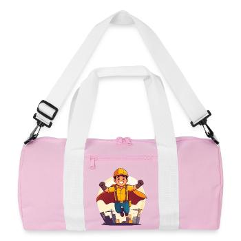 Héros de la construction Super-héros ouvrier du bâtiment Héros sur le chantier - Sac de sport recyclé - rose/blanc - Devant