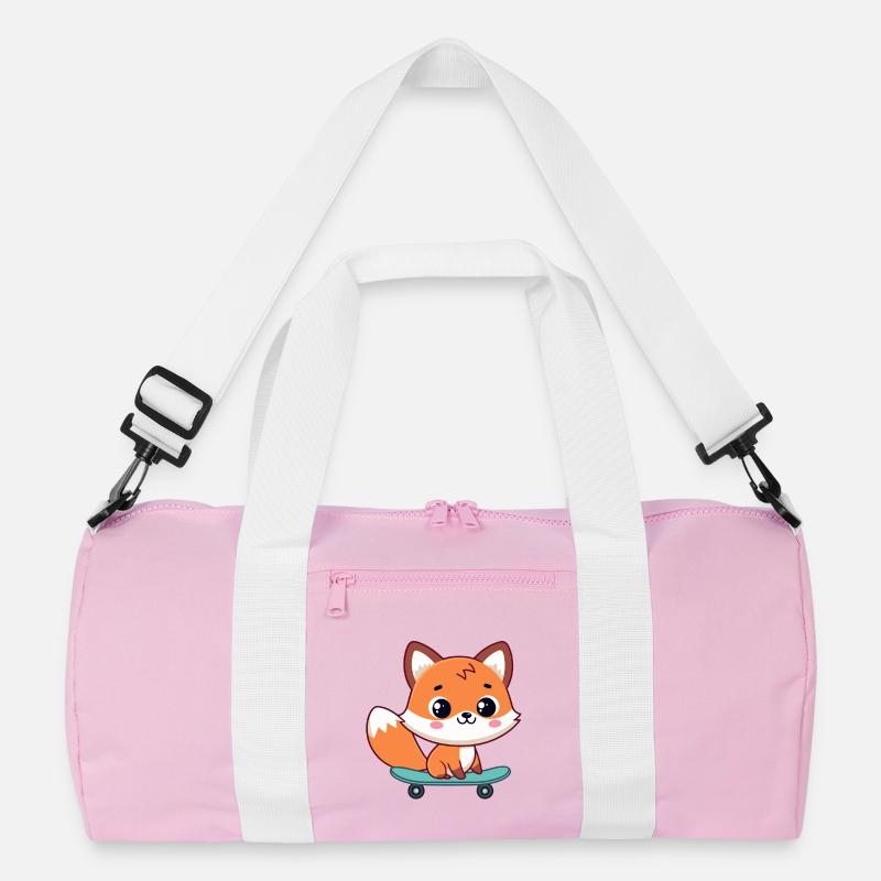 Kawaii Fox on Skateboard Recycled Duffel Bag