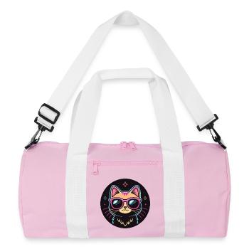 Cat Cartoon Neon Pink Glasses - Recycled Duffel Bag - pink/white - Front