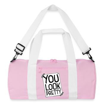 You Look Pretty Funny Complement Self Love Logo - Recycled Duffel Bag - pink/white - Front