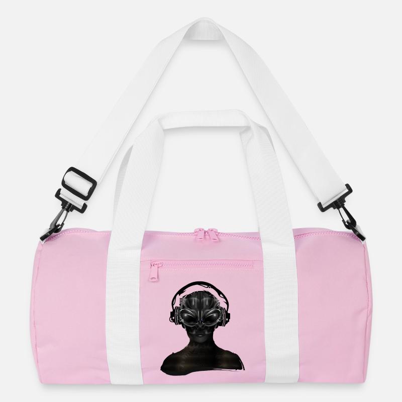 futuristisches Cyborg Wesen mit Kopfhörer - Recycelte Duffel Bag - Rosa/Weiß