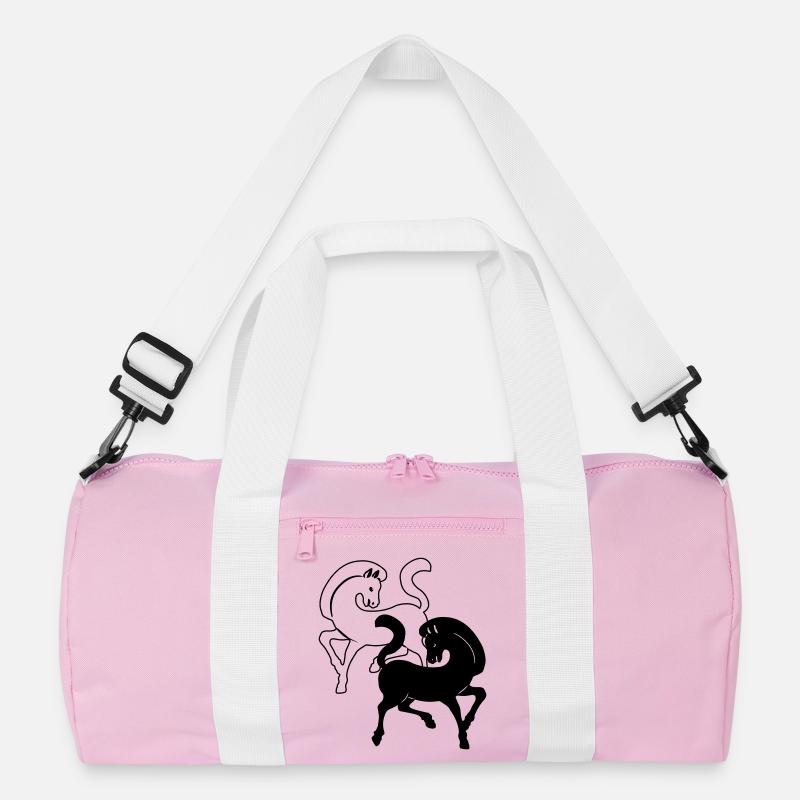 Two horses black and white Recycled Duffel Bag