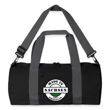 MADE IN SACHSEN Dresden Leipzig Geboren Geschenk - Recycelte Duffel Bag - Schwarz/Graphitgrau - Vorne