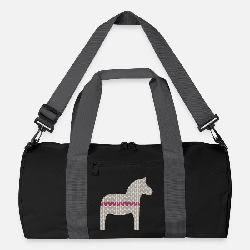 Dala Horse Knitting Pattern Christmas Red Grey Scandi Recycled Duffel Bag