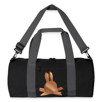 Rabbit head in wood look with wood grain - Recycled Duffel Bag - black/graphite grey - Front