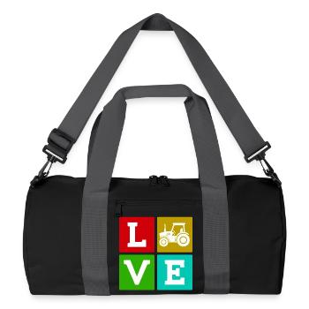 Traktor Landleben Spruch Nutzfahrzeug Landwirt - Recycelte Duffel Bag - Schwarz/Graphitgrau - Vorne