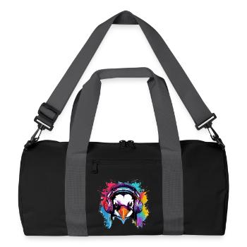 Penguin with headphones, penguins, animals, zoo animals - Recycled Duffel Bag - black/graphite grey - Front