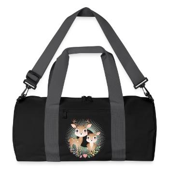 Deux cerfs mignons - dans un cadre rayonnant - Sac de sport recyclé - noir/gris graphite - Devant