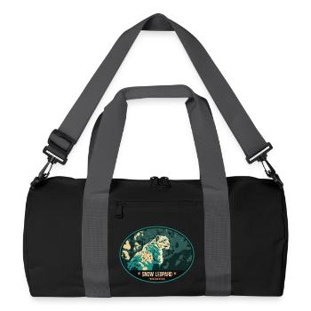 Schneeleopard Illustration Aufnäher - Recycelte Duffel Bag - Schwarz/Graphitgrau - Vorne