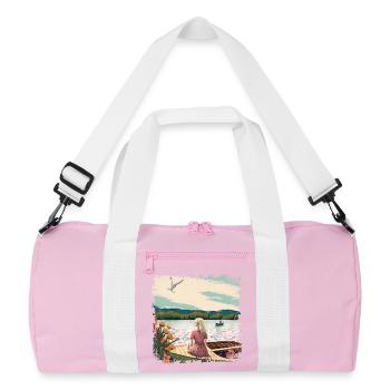 Woman sitting in boat by the water - Recycled Duffel Bag - pink/white - Front