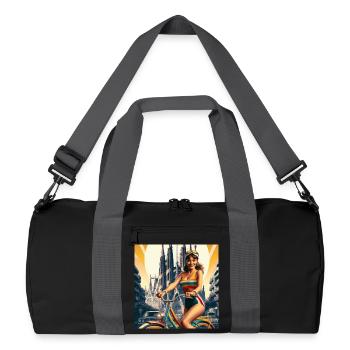 Barcelone rétro : Belle fille à vélo - Sac de sport recyclé - noir/gris graphite - Devant