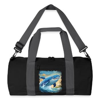 Blauwal springt aus dem Wasser und lächelt - Recycelte Duffel Bag - Schwarz/Graphitgrau - Vorne