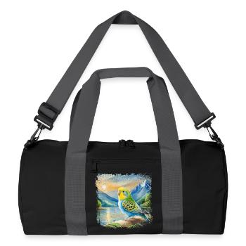 young budgie in children's book style, watercolor - Recycled Duffel Bag - black/graphite grey - Front