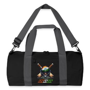 Indien Elefanten Cricket Helm Design - Recycelte Duffel Bag - Schwarz/Graphitgrau - Vorne