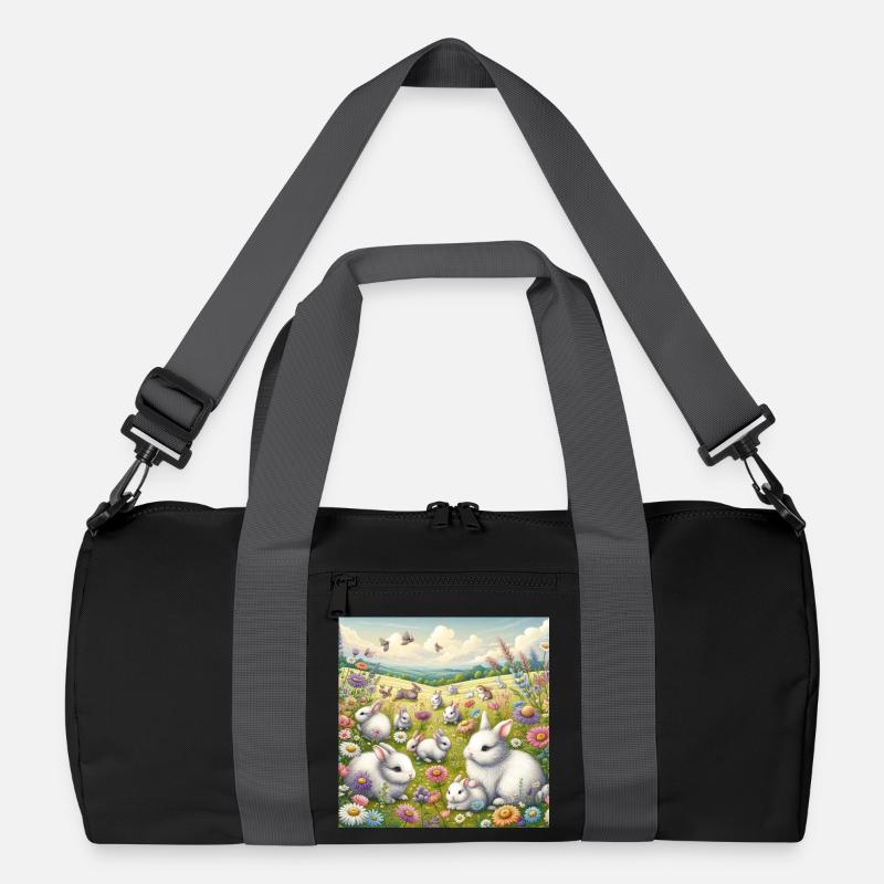 Kaninchen in einem Blumenfeld - Recycelte Duffel Bag - Schwarz/Graphitgrau