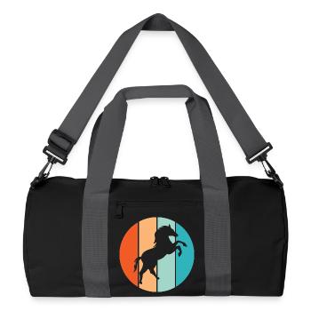 Pferd retro Farben Galopp Tiere Natur Illustration - Recycelte Duffel Bag - Schwarz/Graphitgrau - Vorne