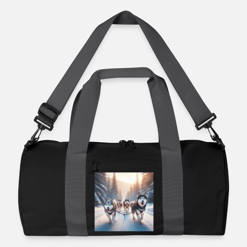 Huskys auf einem Schlitten - Recycelte Duffel Bag - Schwarz/Graphitgrau
