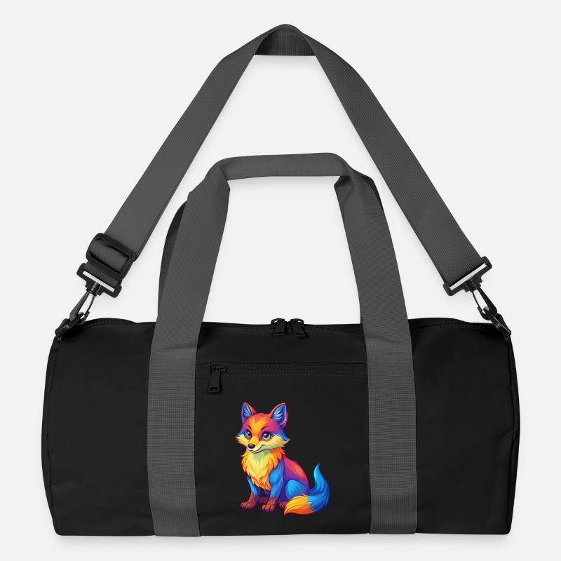 Polarfuchs Bunte Kawaii Zeichentrickfigur - Recycelte Duffel Bag - Schwarz/Graphitgrau