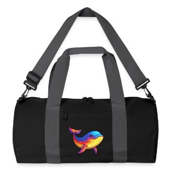 Whale Colorful Kawaii Cartoon Character Clipart - Recycled Duffel Bag - black/graphite grey - Front