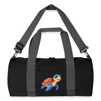Grüne Meeresschildkröte Bunte Kawaii Cartoon Clipart - Recycelte Duffel Bag - Schwarz/Graphitgrau - Vorne