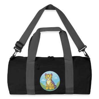 Amur Leopard Niedliches Kawaii Cartoon Clipart Tier - Recycelte Duffel Bag - Schwarz/Graphitgrau - Vorne