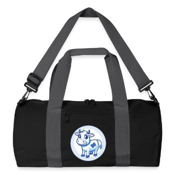 Cow Blue Cute Kawaii Cartoon Character Clipart Pet - Recycled Duffel Bag - black/graphite grey - Front