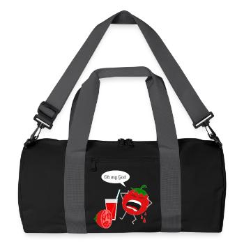 Humorvoller Tomaten Charakter mit Drink - Recycelte Duffel Bag - Schwarz/Graphitgrau - Vorne