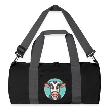 Cow Kawaii Cartoon Character Animal Pet Face - Recycled Duffel Bag - black/graphite grey - Front