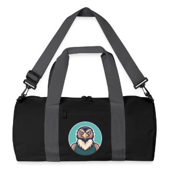 Hawk Kawaii Cartoon Character Animal Pet Face - Recycled Duffel Bag - black/graphite grey - Front