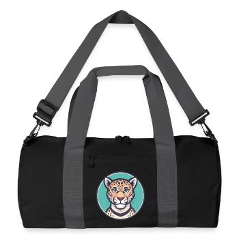 Leopard Kawaii Cartoon Figur Tier Haustier Gesicht - Recycelte Duffel Bag - Schwarz/Graphitgrau - Vorne