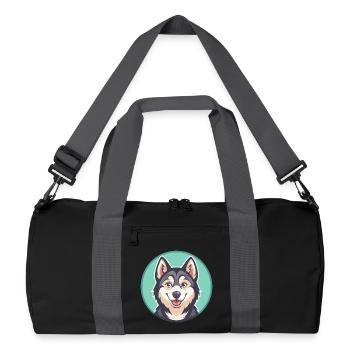 Alaskan Klee Kai Dog Breed Cartoon Kawaii Clipart - Recycled Duffel Bag - black/graphite grey - Front