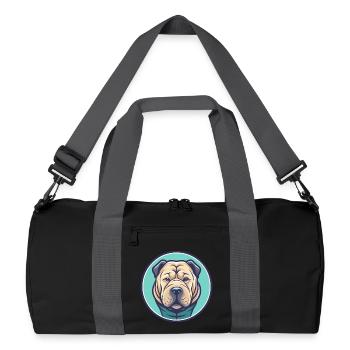 Chinesische Shar Pei Hunderasse Karikatur Kawaii Clipart - Recycelte Duffel Bag - Schwarz/Graphitgrau - Vorne