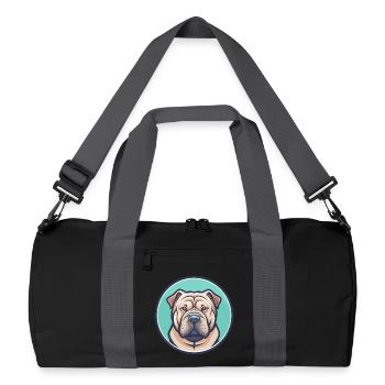 Miniatur Shar Pei Hunderasse Karikatur Kawaii - Recycelte Duffel Bag - Schwarz/Graphitgrau - Vorne