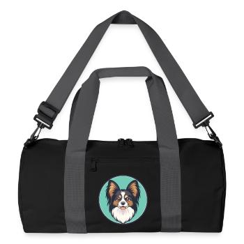 Papillon Hunderasse Bunte Karikatur Kawaii Clipart - Recycelte Duffel Bag - Schwarz/Graphitgrau - Vorne
