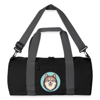 Spitz Chien Race Dessin animé Kawaii Clipart Animal Animal de compagnie - Sac de sport recyclé - noir/gris graphite - Devant