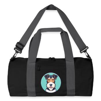 Draht Foxterrier Hund Rasse Cartoon Kawaii Clipart - Recycelte Duffel Bag - Schwarz/Graphitgrau - Vorne