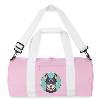 Treeing Cur Dog Breed Funny Cartoon Kawaii Clipart - Recycled Duffel Bag - pink/white - Front
