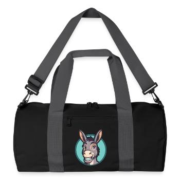 Donkey Kawaii Cartoon Character Animal Pet Face - Recycled Duffel Bag - black/graphite grey - Front