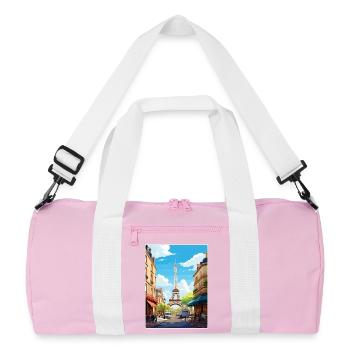 Paris France Travel Poster Souvenir Postcard Paint - Recycled Duffel Bag - pink/white - Front