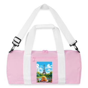 Paris France Travel Poster Souvenir Postcard Paint - Recycled Duffel Bag - pink/white - Front