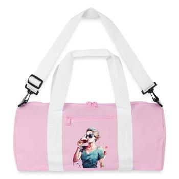 Woman drinking red wine - Recycled Duffel Bag - pink/white - Front