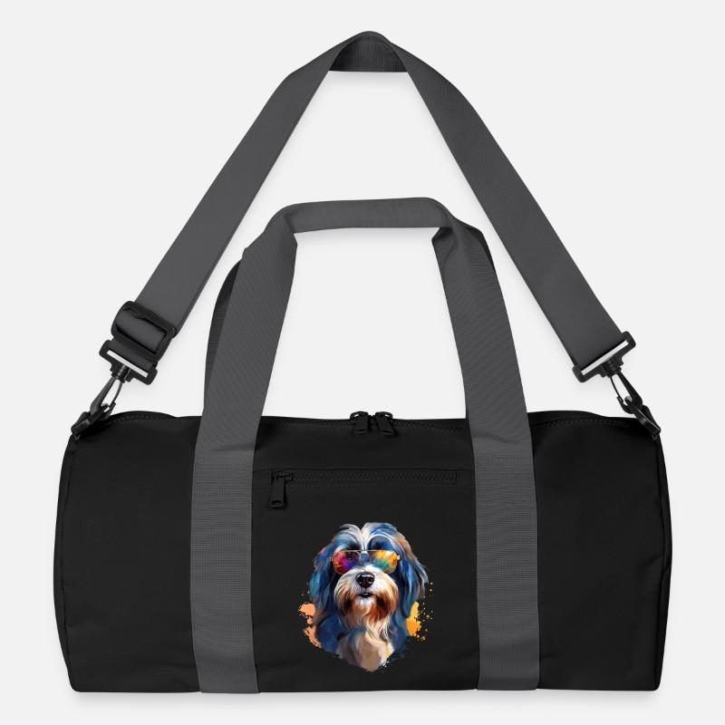 Tibet Terrier mit Sonnenbrille - Recycelte Duffel Bag - Schwarz/Graphitgrau