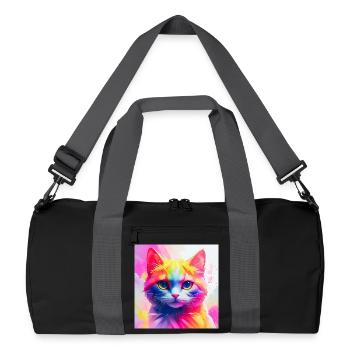 Vibrant Rainbow Cat Artwork - Recycled Duffel Bag - black/graphite grey - Front
