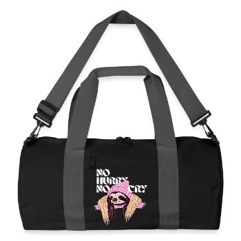 No Hurry, No Cry – Entspanntes Reggae-Faultier - Recycelte Duffel Bag - Schwarz/Graphitgrau - Vorne