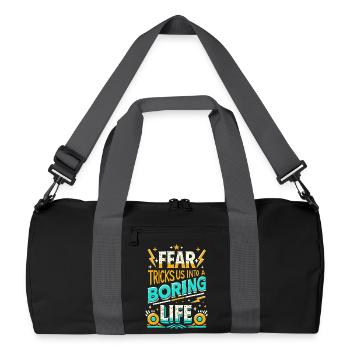 Angst hält uns zurück – Mutiges Statement - Recycelte Duffel Bag - Schwarz/Graphitgrau - Vorne
